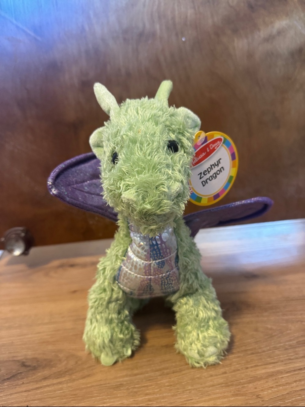 Melissa & Doug Lime Green Dragon Plush with Purple Wings